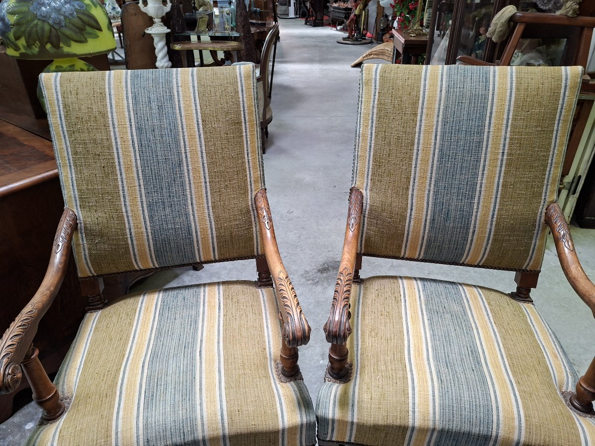 Paire de fauteuils en noyer – Style Louis XIII – Bois tourné et sculpté - XIXeme -photo-2
