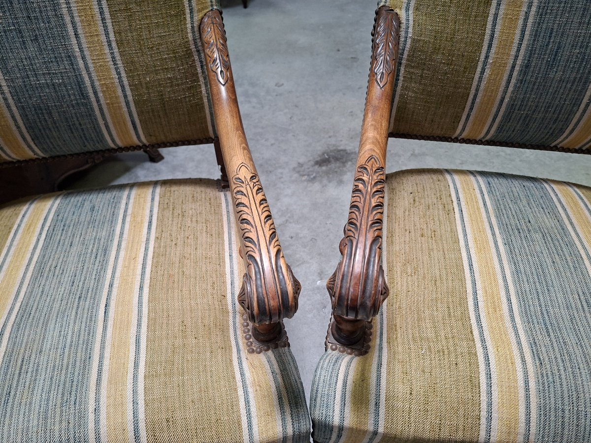 Paire de fauteuils en noyer – Style Louis XIII – Bois tourné et sculpté - XIXeme -photo-3