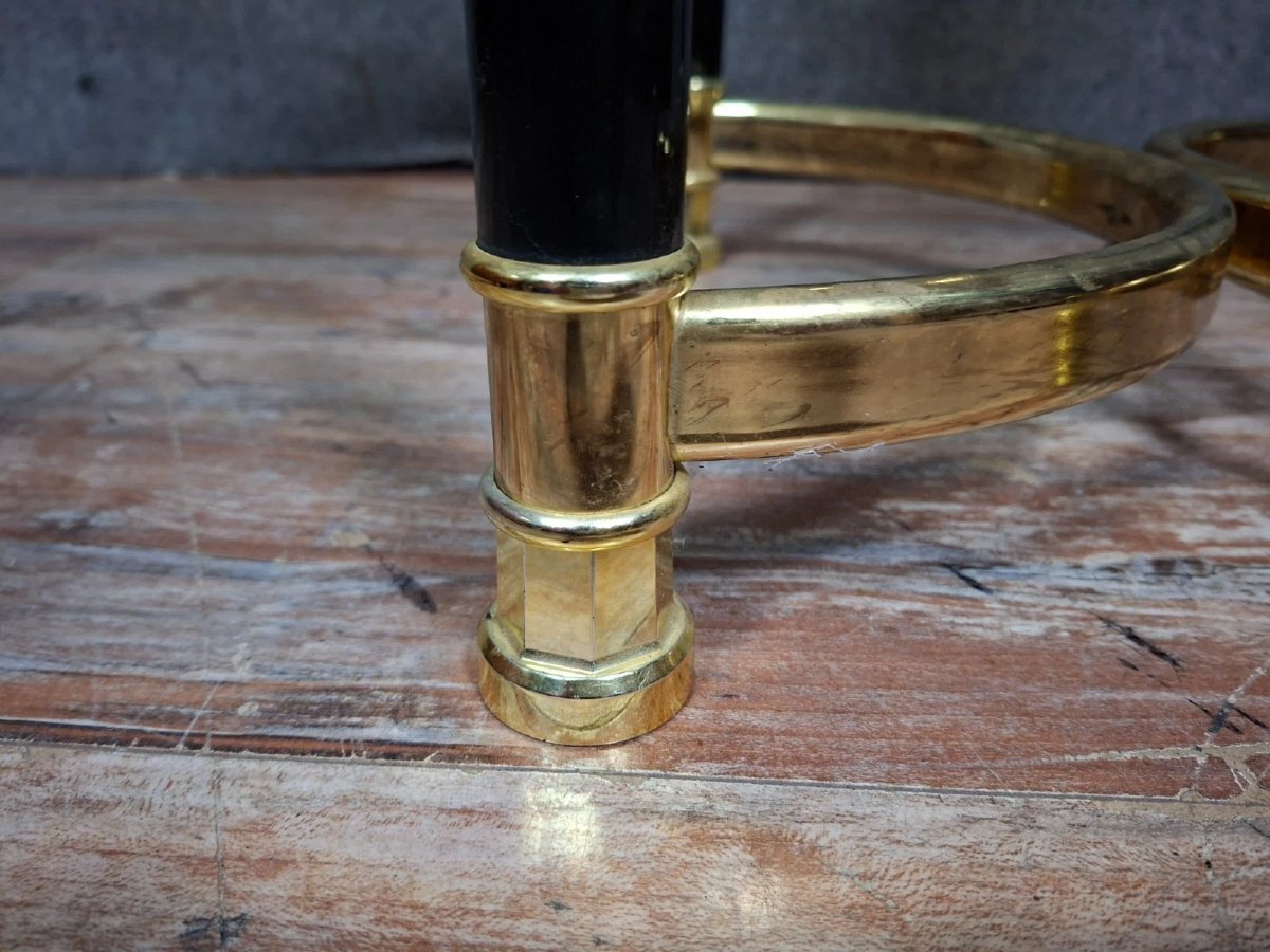 Table d’appoint ronde en laiton et verre fumé – Années 1970-photo-2