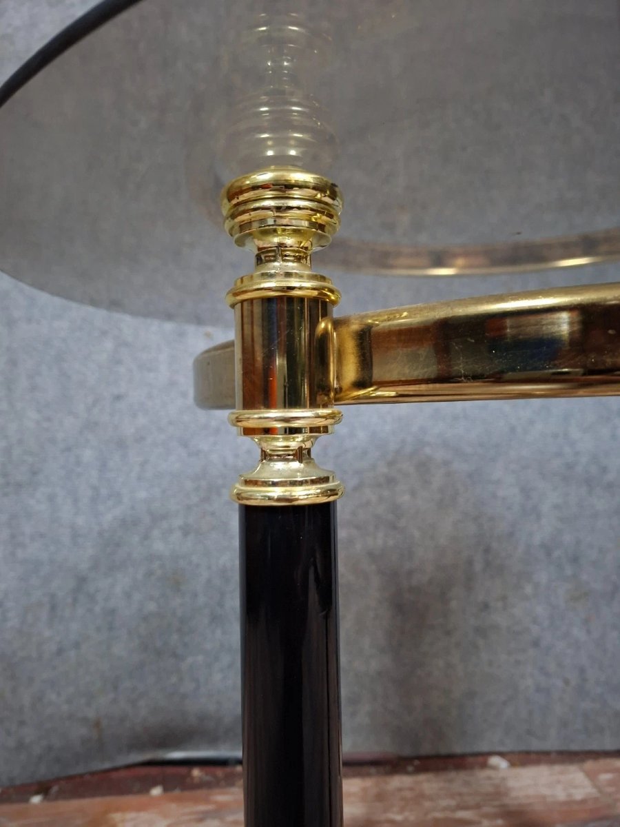 Table d’appoint ronde en laiton et verre fumé – Années 1970-photo-4