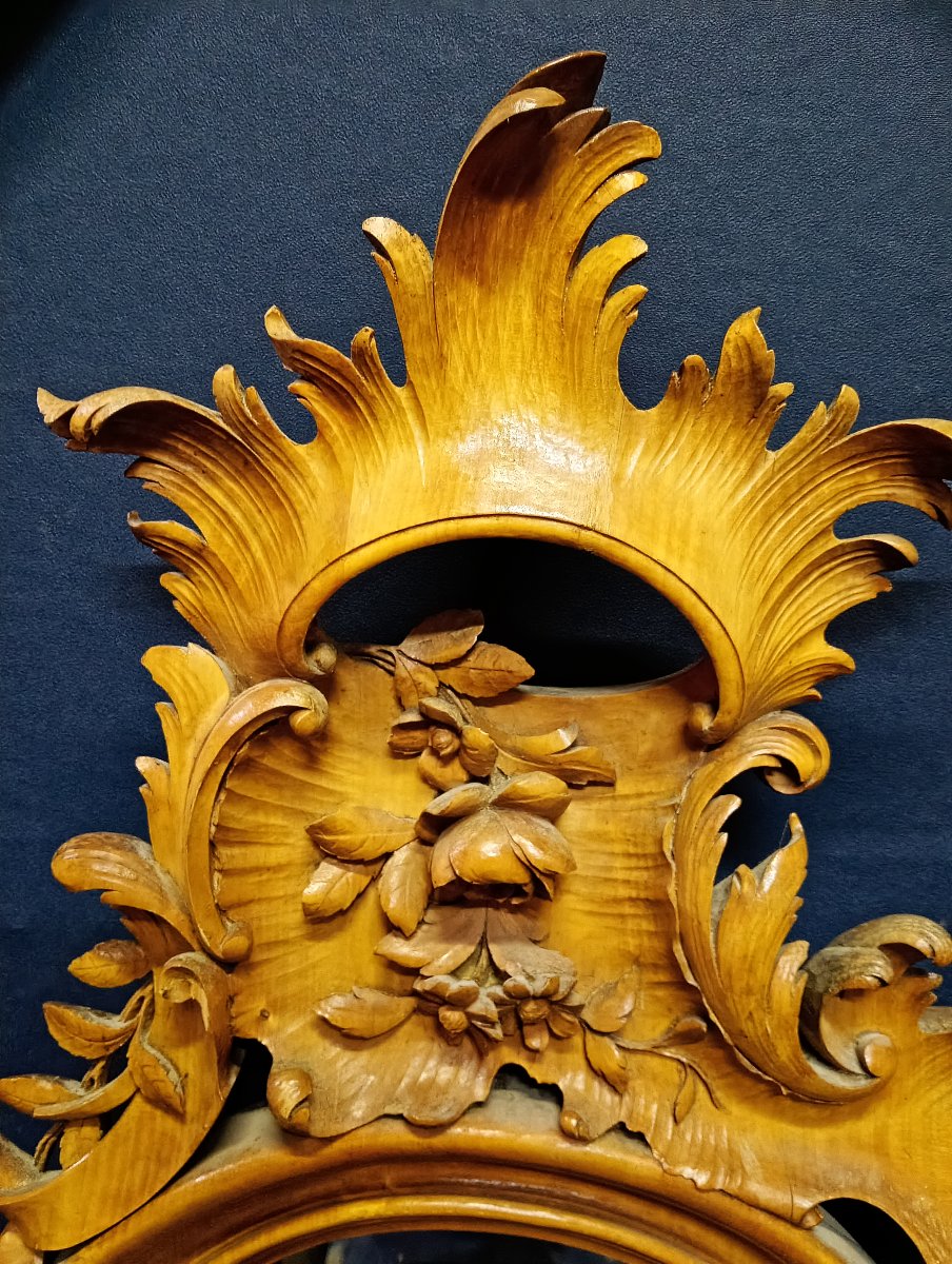 Important miroir sculpté en bois dans l'esprit de Viardot – Décor au dragon et putto – XIXe -photo-4