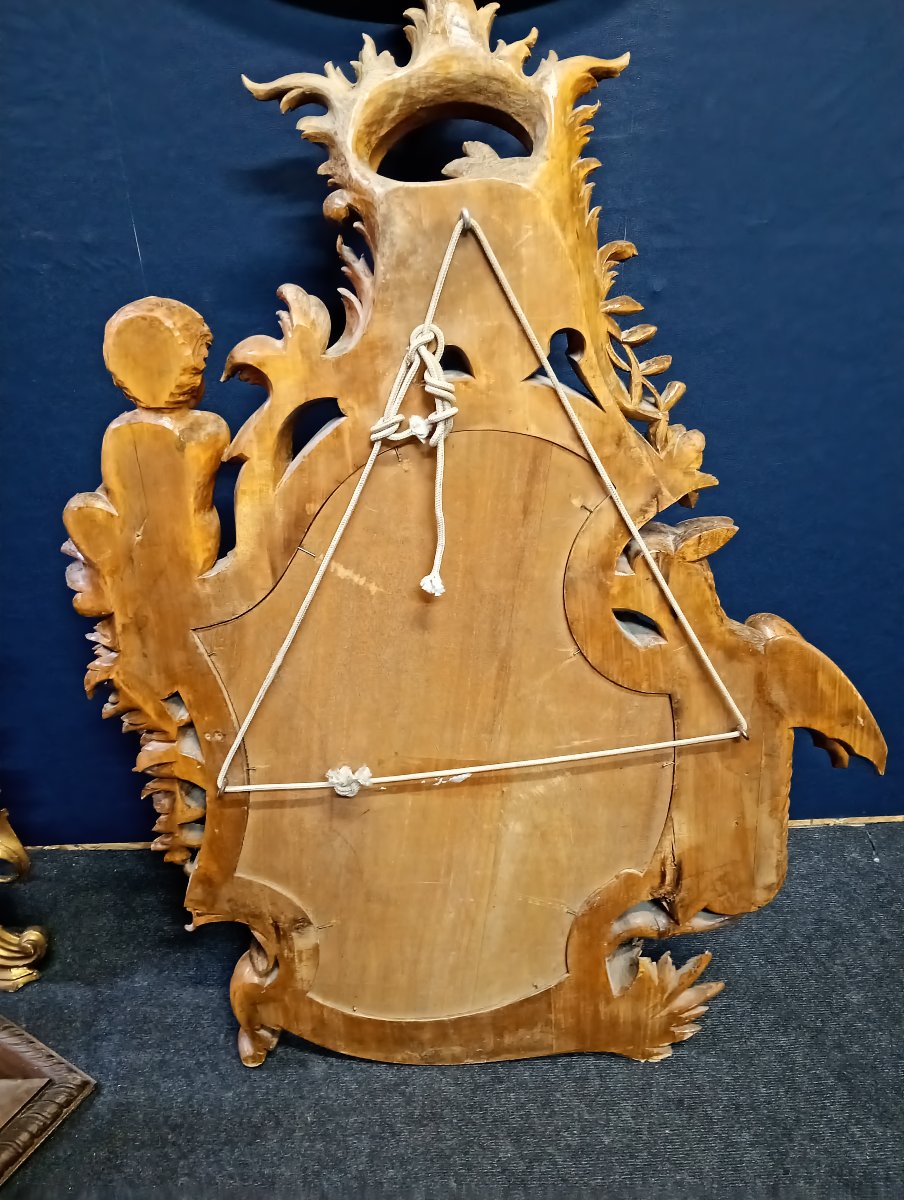 Important miroir sculpté en bois dans l'esprit de Viardot – Décor au dragon et putto – XIXe -photo-5