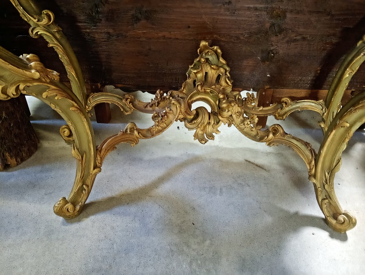 Importante console Venitienne de style Louis XV – Bois sculpté, laqué et doré –-photo-3