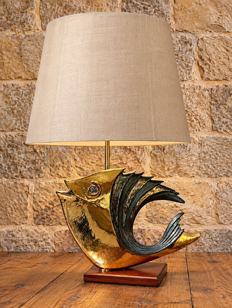 "fish" Sculptural Lamp – P. Granchi – Gilded Ceramic – 20th-century Design 