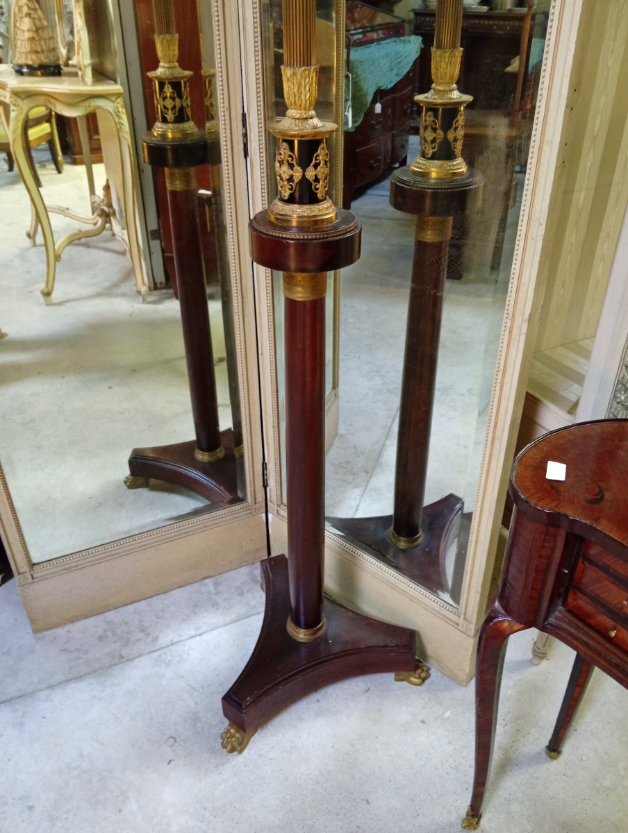 Rare colonne sellette en acajou et bronze doré, surmontée d’un aigle – époque Empire -photo-4