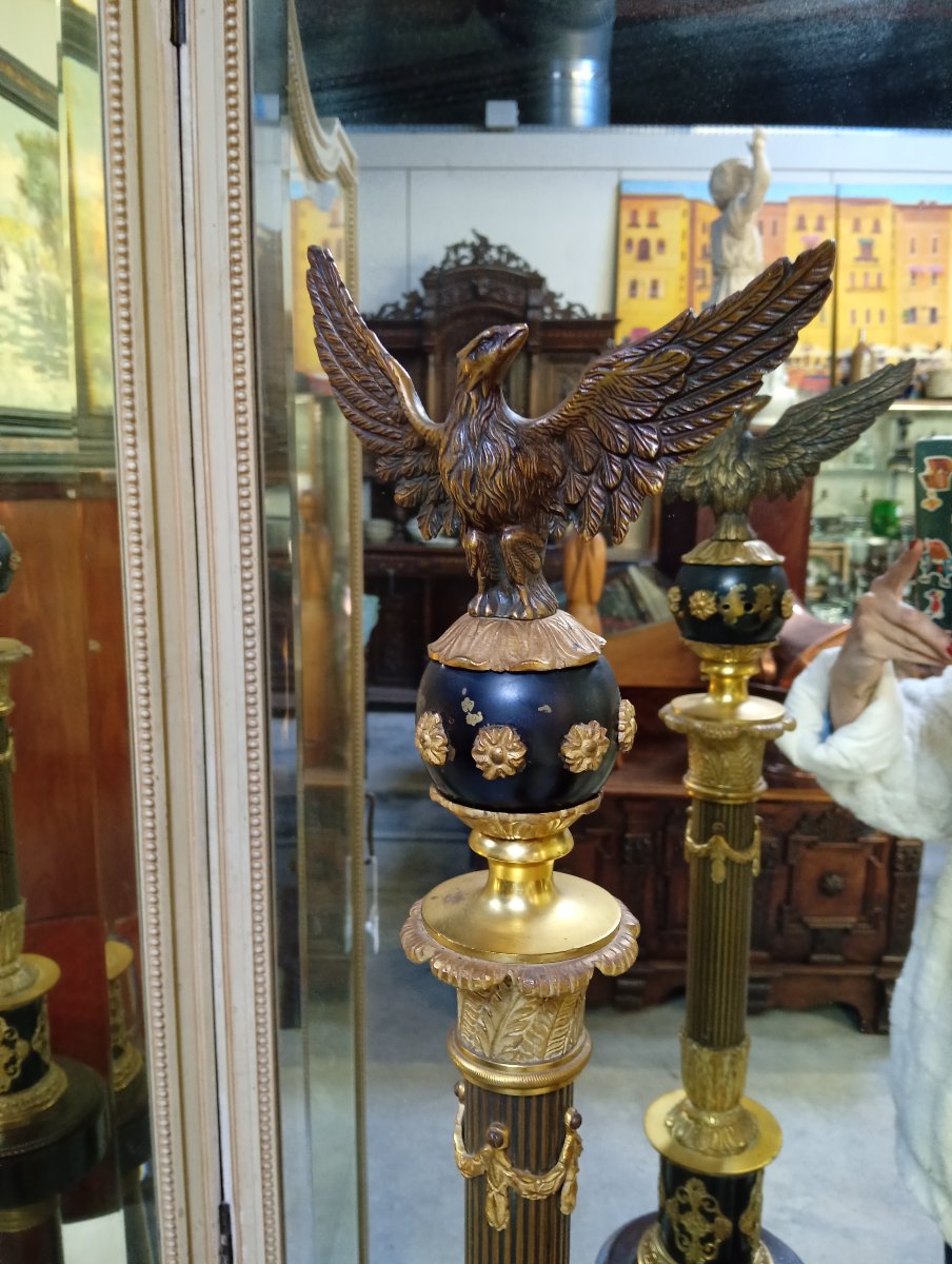 Rare colonne sellette en acajou et bronze doré, surmontée d’un aigle – époque Empire -photo-2