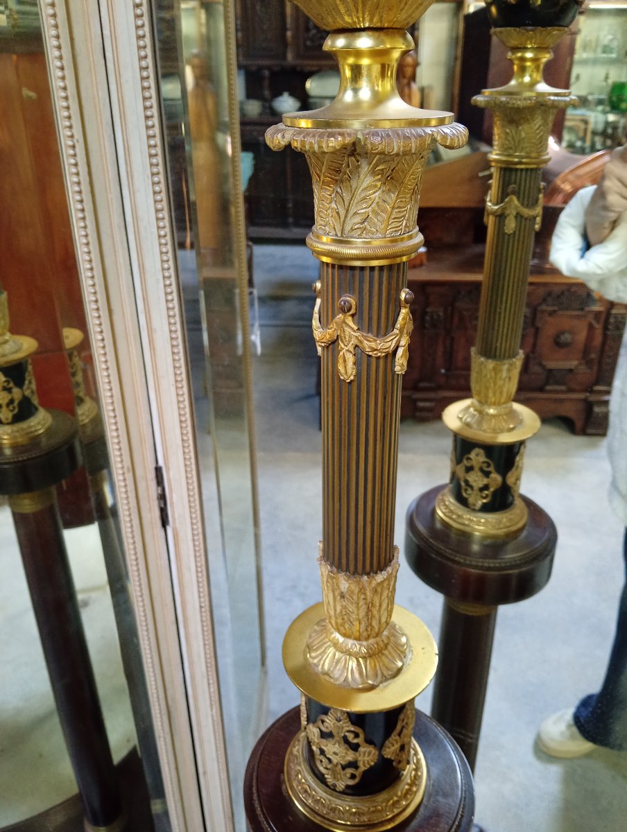 Rare colonne sellette en acajou et bronze doré, surmontée d’un aigle – époque Empire -photo-3