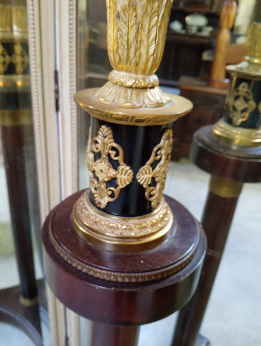 Rare colonne sellette en acajou et bronze doré, surmontée d’un aigle – époque Empire -photo-4