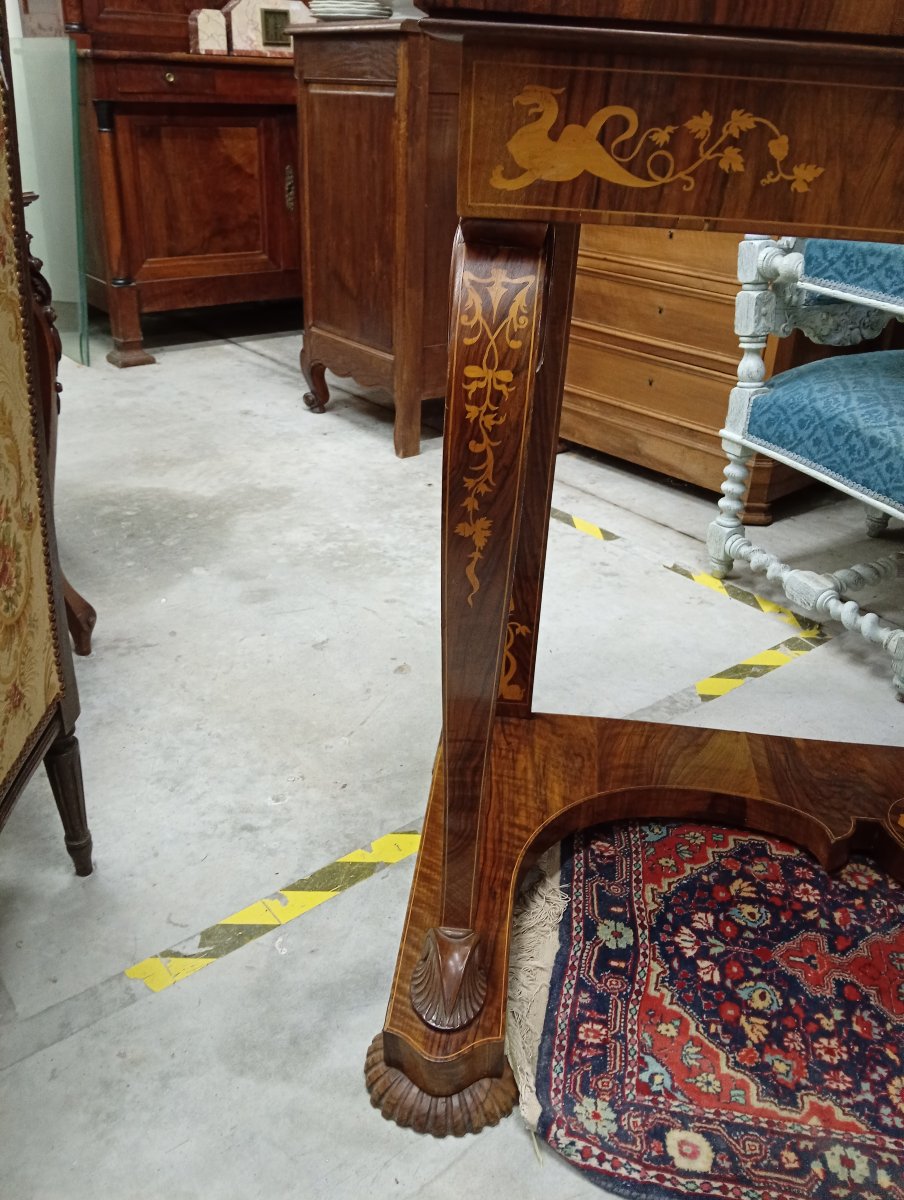 Importante console d’époque Charles X en noyer et marqueterie – vers 1825-1830-photo-3