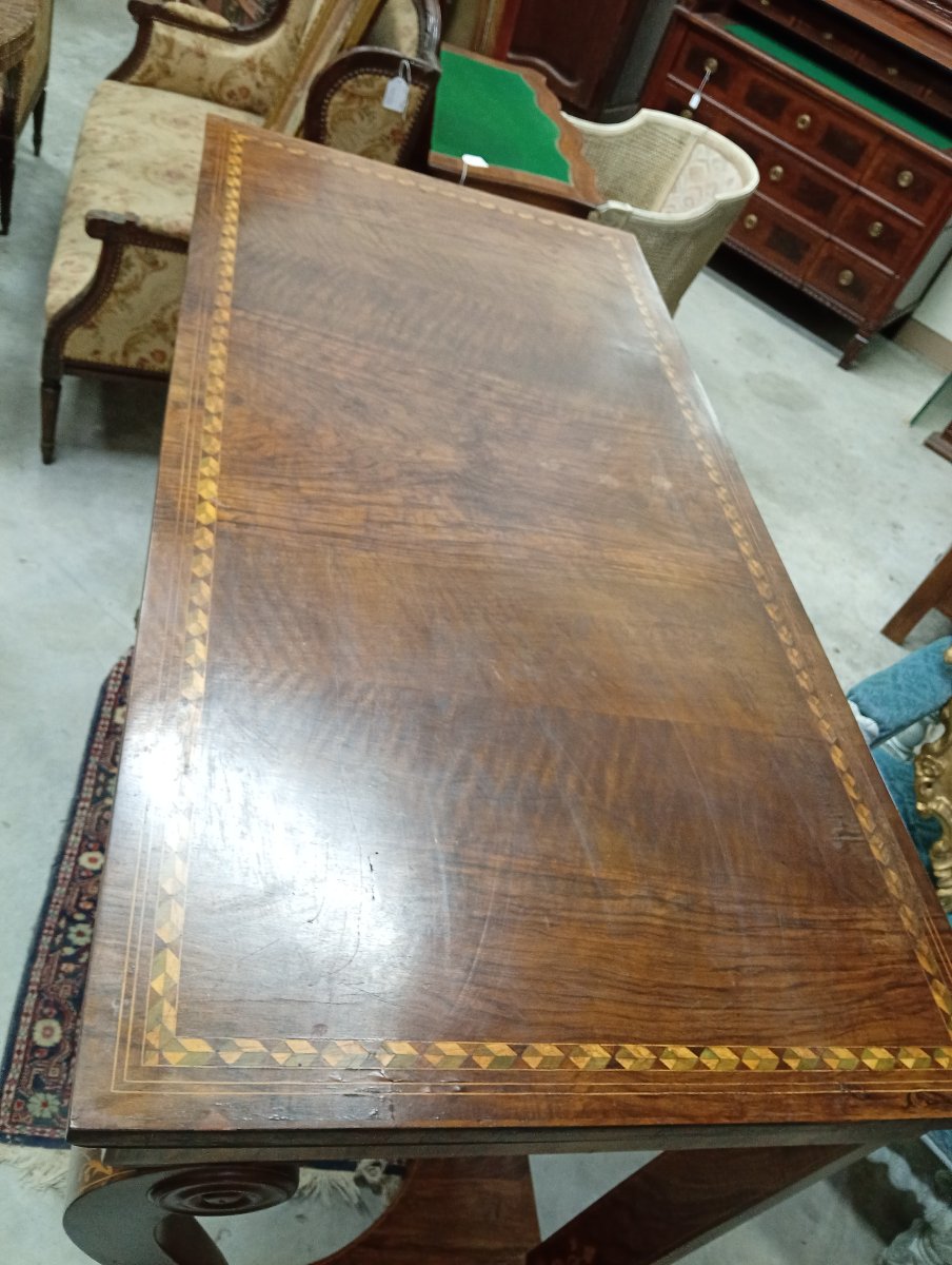 Importante console d’époque Charles X en noyer et marqueterie – vers 1825-1830-photo-1