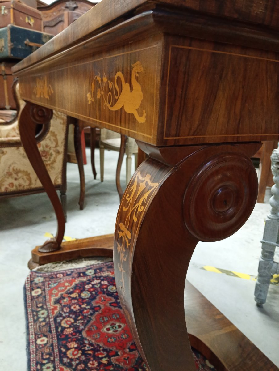 Importante console d’époque Charles X en noyer et marqueterie – vers 1825-1830-photo-5