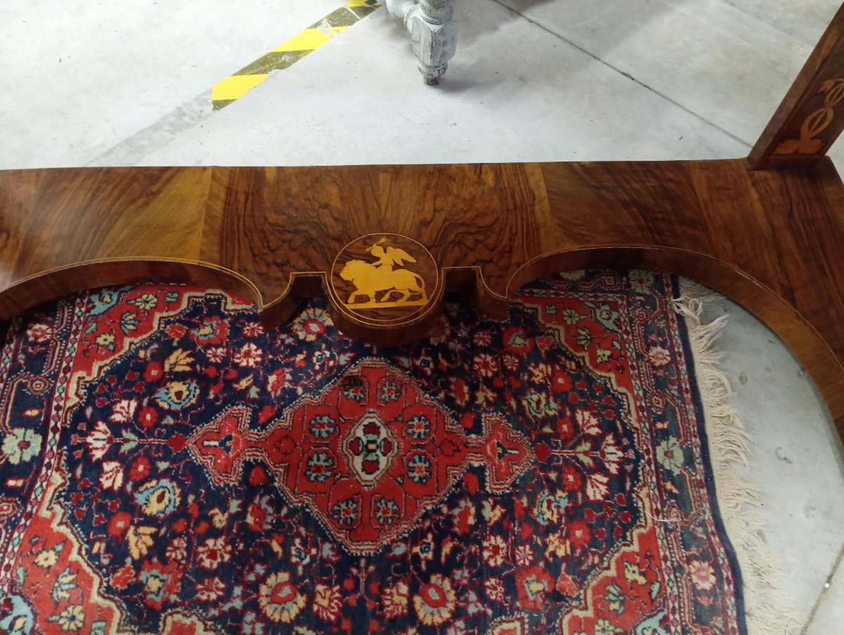 Importante console d’époque Charles X en noyer et marqueterie – vers 1825-1830-photo-6