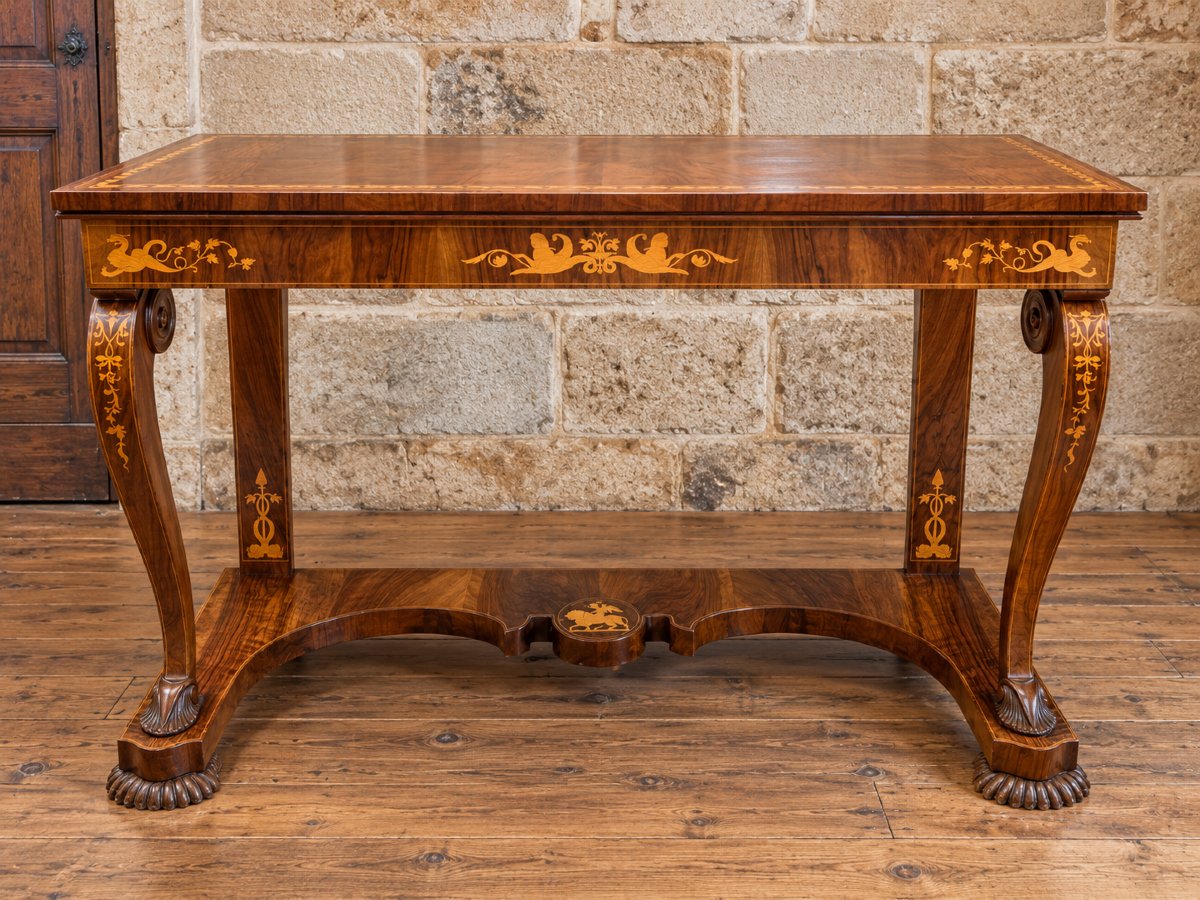 Importante console d’époque Charles X en noyer et marqueterie – vers 1825-1830