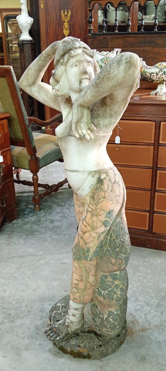 Importante sculpture en marbre polychrome – Danseuse au serpent - haut 135cm-photo-2