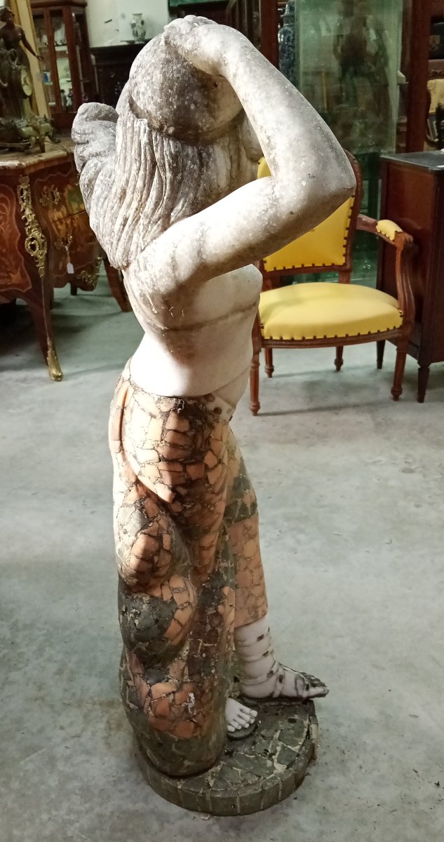 Importante sculpture en marbre polychrome – Danseuse au serpent - haut 135cm-photo-3