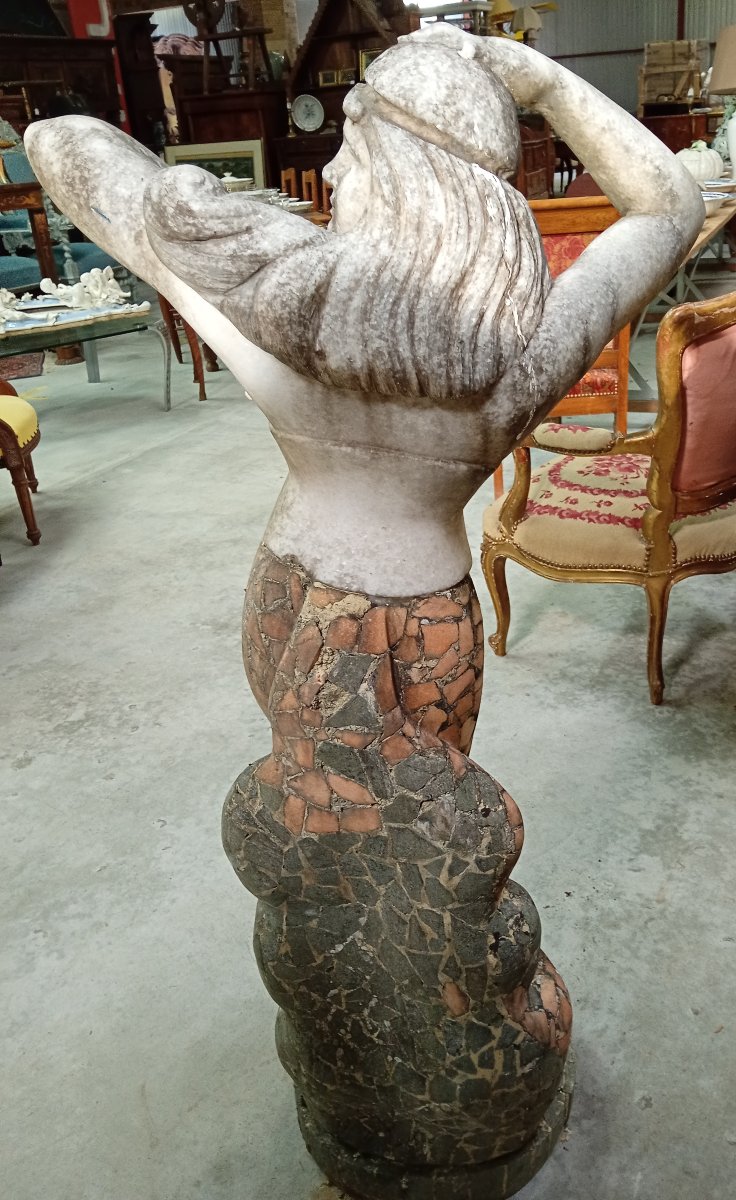 Importante sculpture en marbre polychrome – Danseuse au serpent - haut 135cm-photo-4