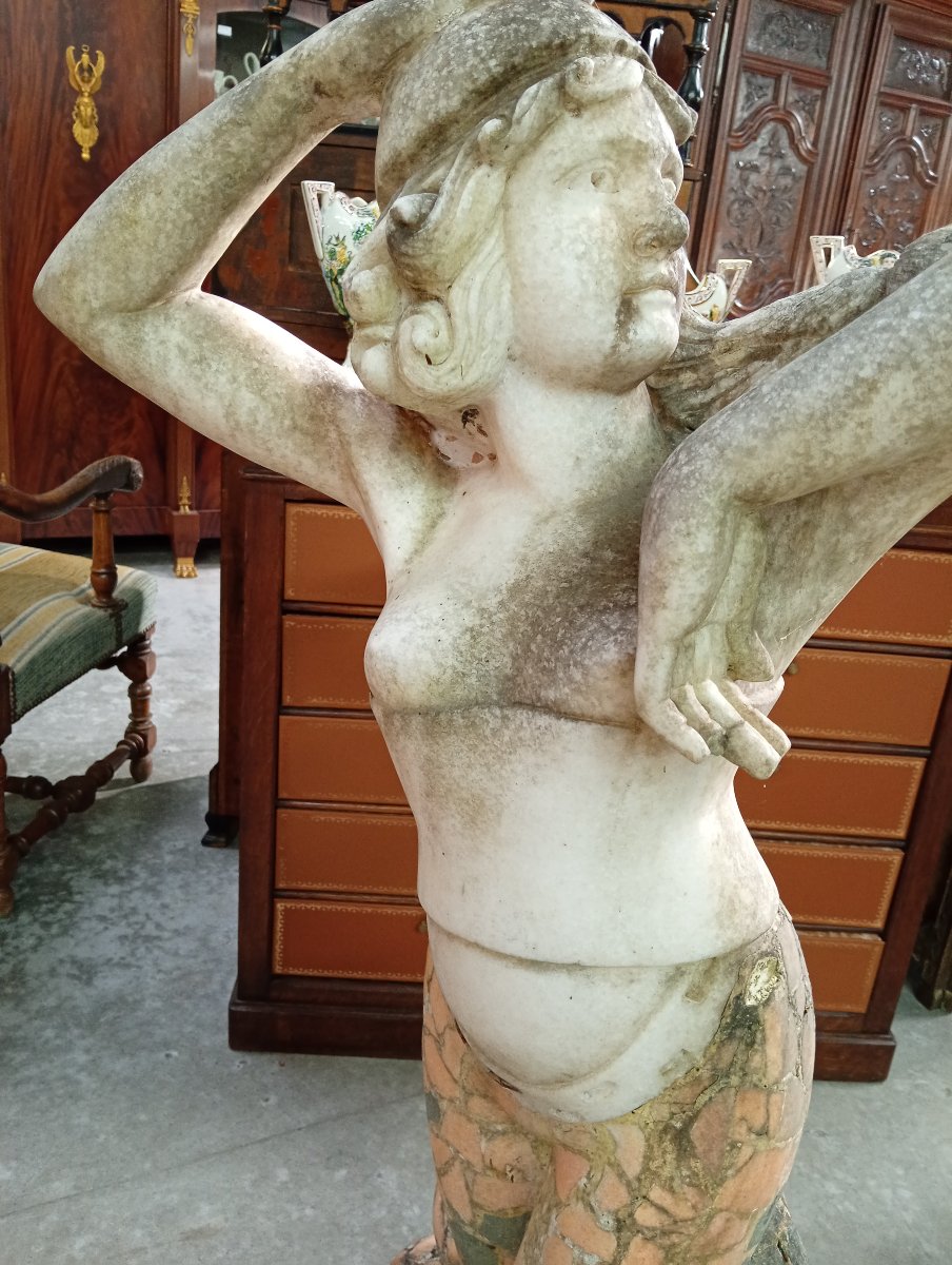 Importante sculpture en marbre polychrome – Danseuse au serpent - haut 135cm-photo-3