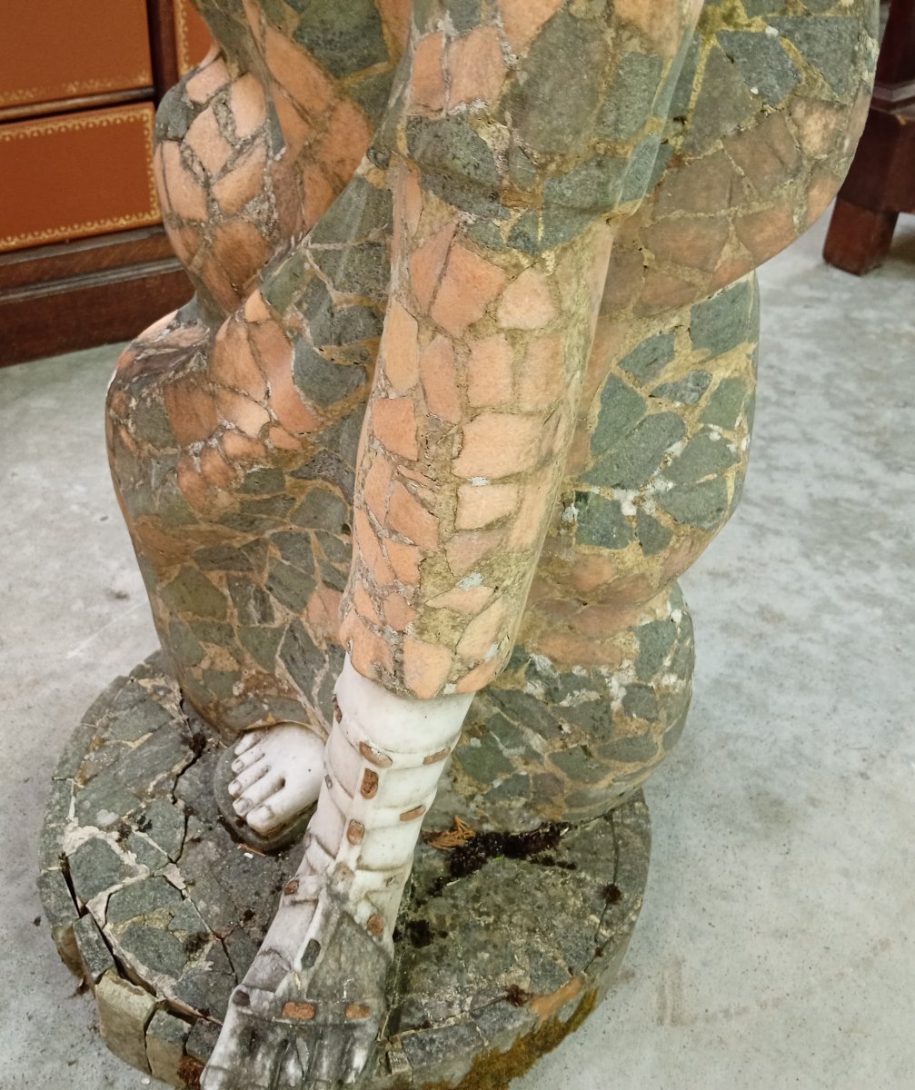 Importante sculpture en marbre polychrome – Danseuse au serpent - haut 135cm-photo-5