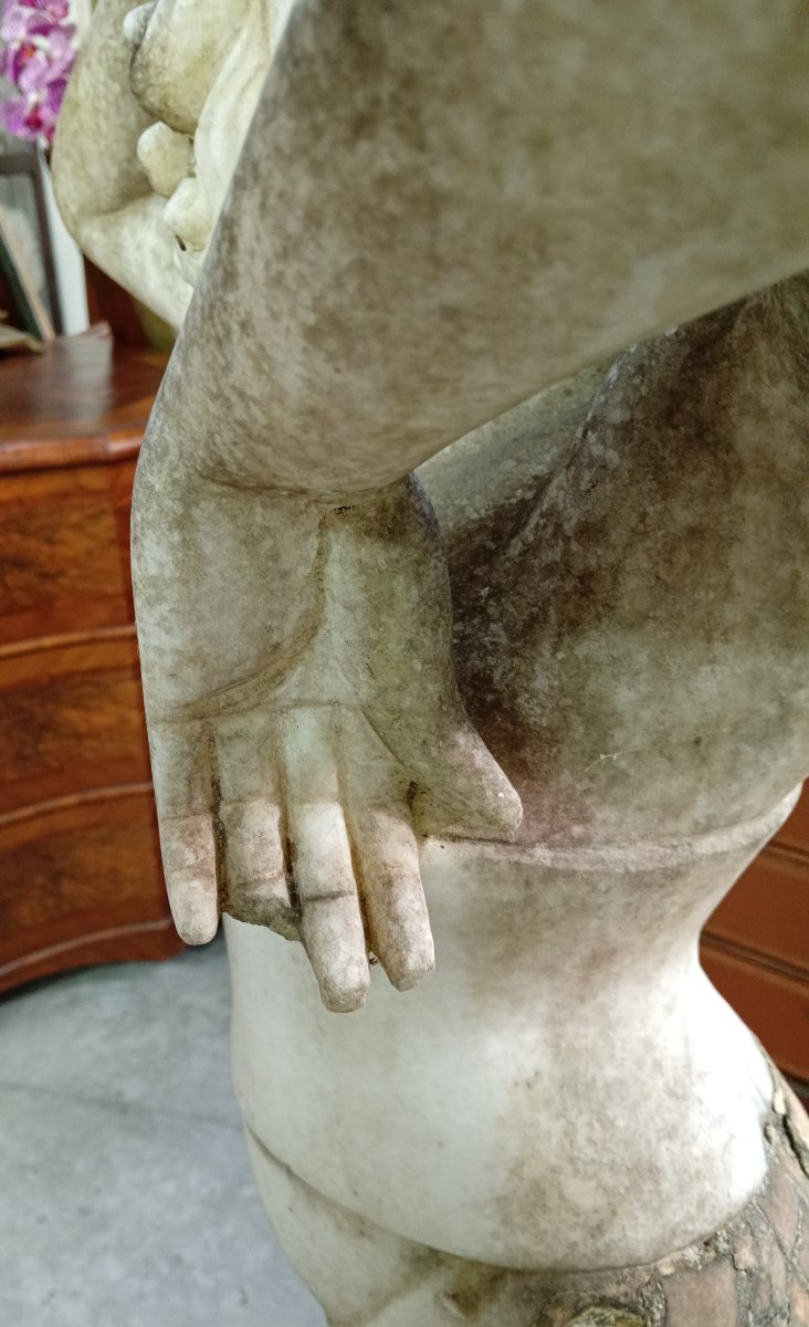 Importante sculpture en marbre polychrome – Danseuse au serpent - haut 135cm-photo-7