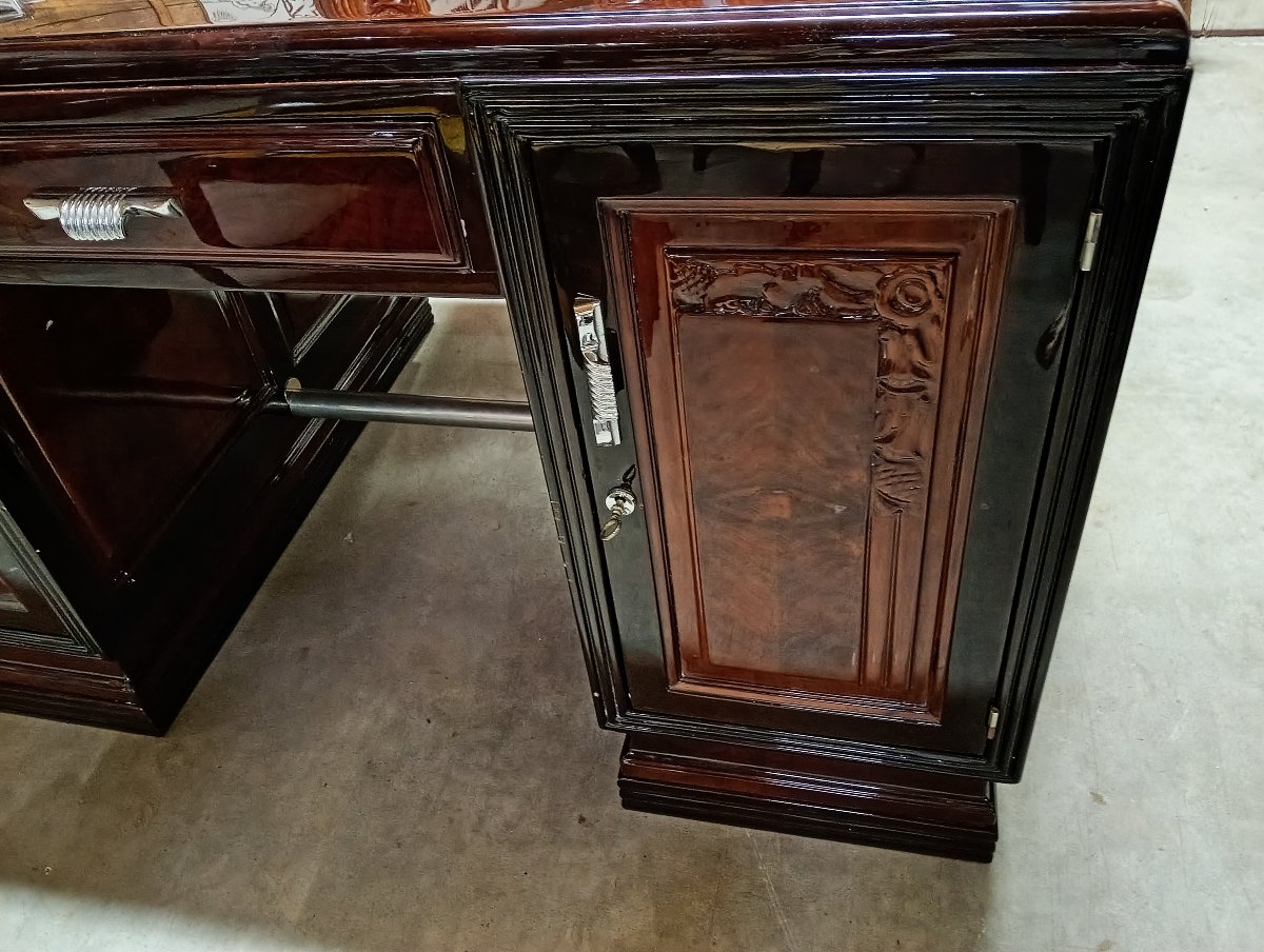 Large Art Deco Desk Made Of Burl, Mahogany, And Blackened Wood—with A Matching Chair -photo-4
