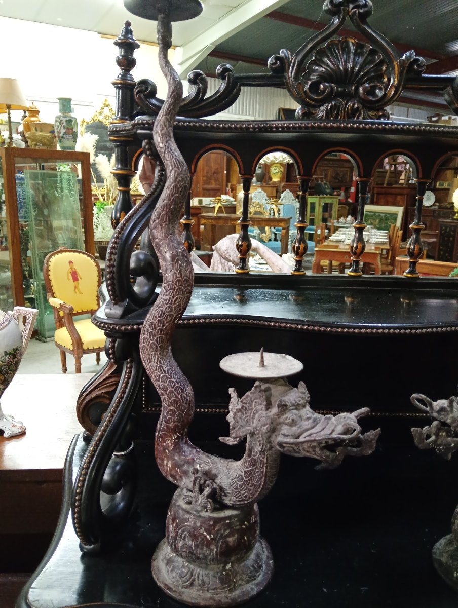 Paire de bougeoirs aux dragons asiatiques en bronze – H. 60 cm -photo-2