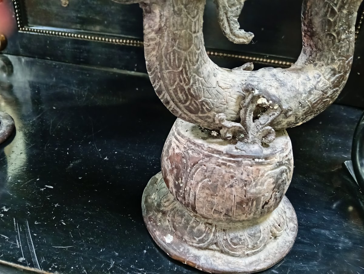 Paire de bougeoirs aux dragons asiatiques en bronze – H. 60 cm -photo-2