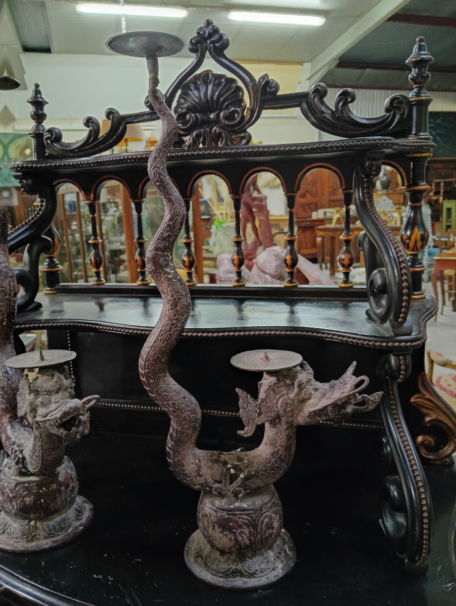 Paire de bougeoirs aux dragons asiatiques en bronze – H. 60 cm -photo-3