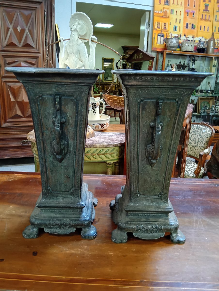 Pair Of Cast-iron Medici Vases With Japanese-style Decoration – 19th Century-photo-2