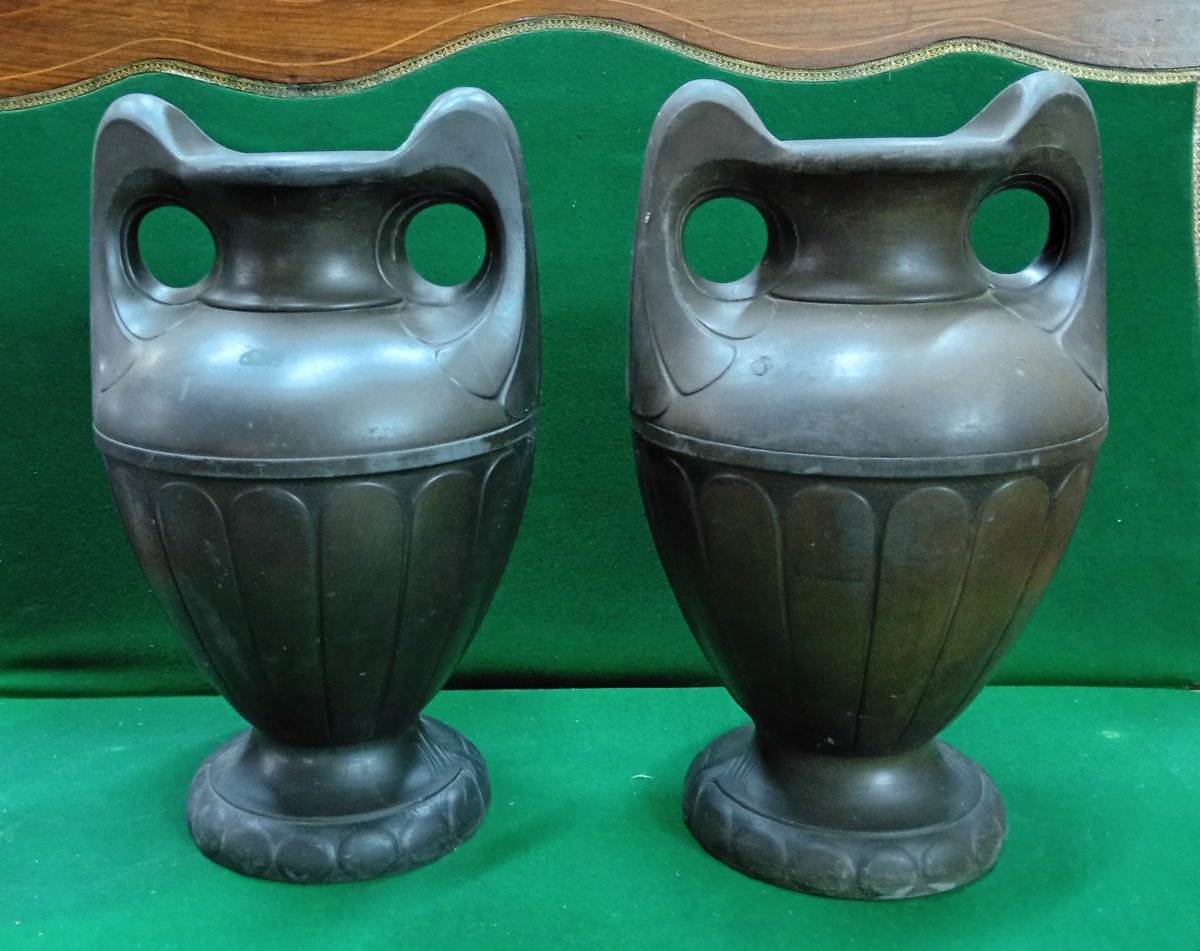 Paire de vases en terre cuite patinée – Style Art Nouveau – Vers 1900 -photo-2