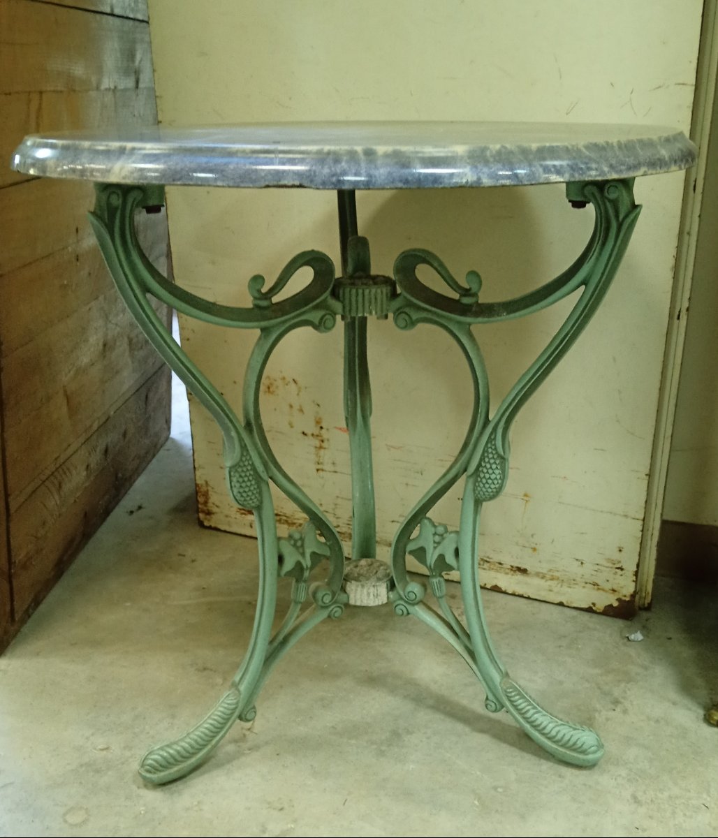 Art Nouveau-style Cast-iron Side Table - Ketall – Spain – Gray Marble Top -photo-3