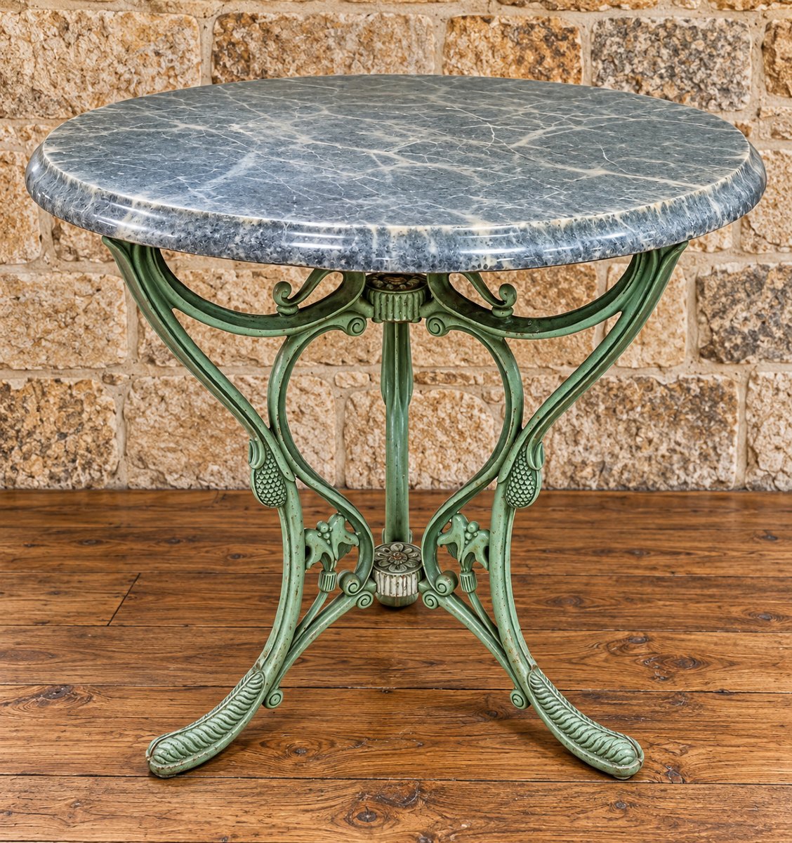 Art Nouveau-style Cast-iron Side Table - Ketall – Spain – Gray Marble Top 