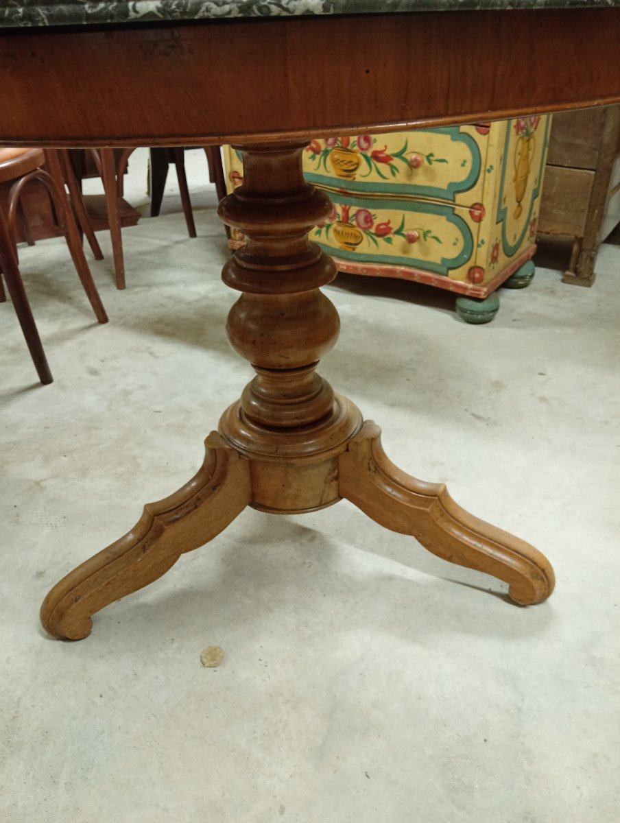 Round Wooden Side Table – Gray Marble Top – 19th Century -photo-4