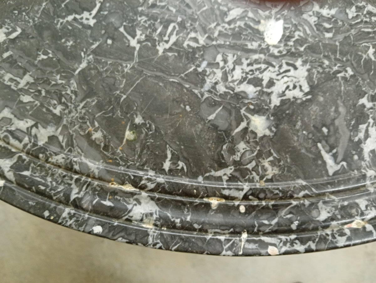 Round Wooden Side Table – Gray Marble Top – 19th Century -photo-2