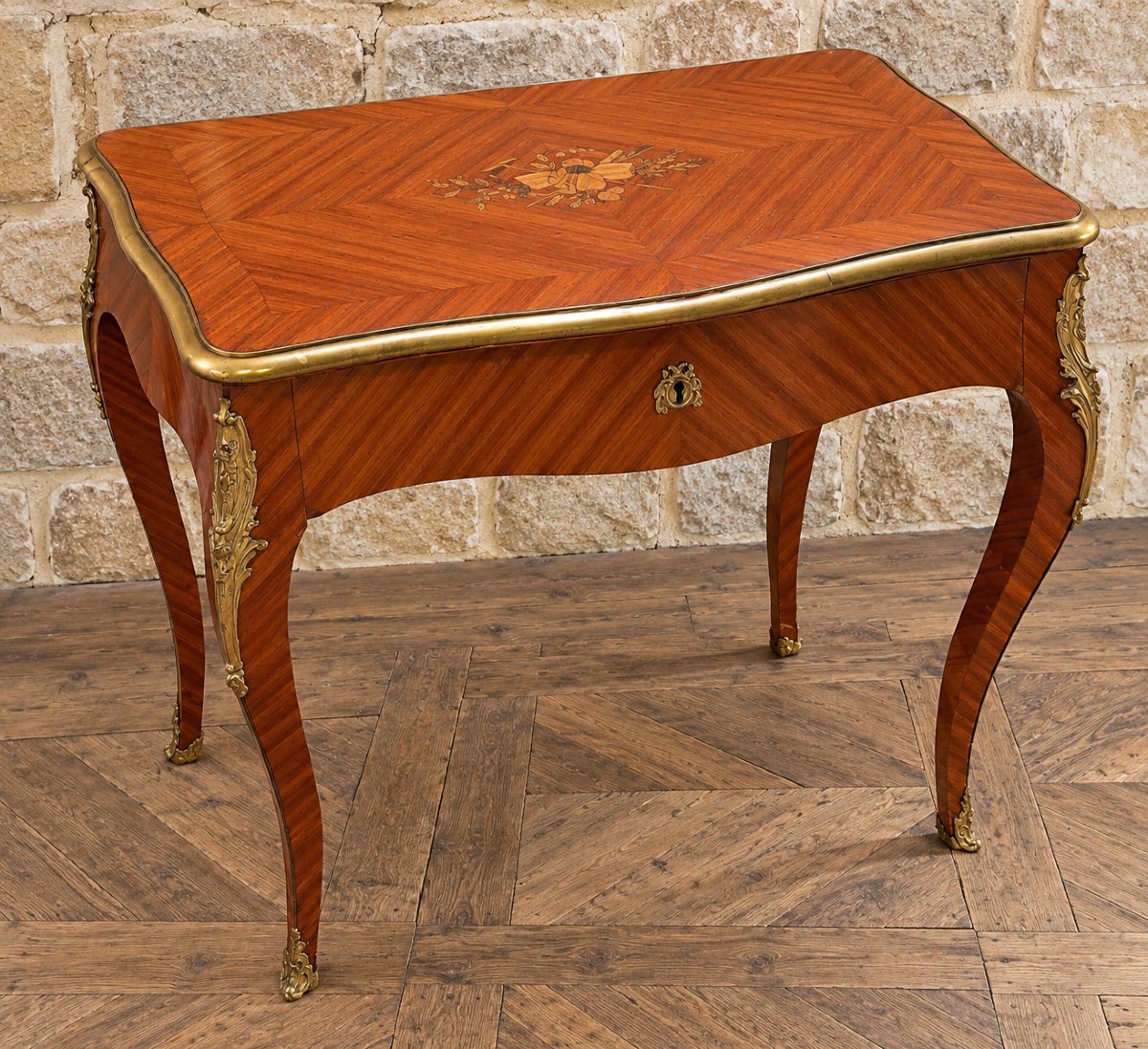 Louis XV-style Ladies' Writing Table / Desk – Marquetry And Gilded Bronze -photo-2
