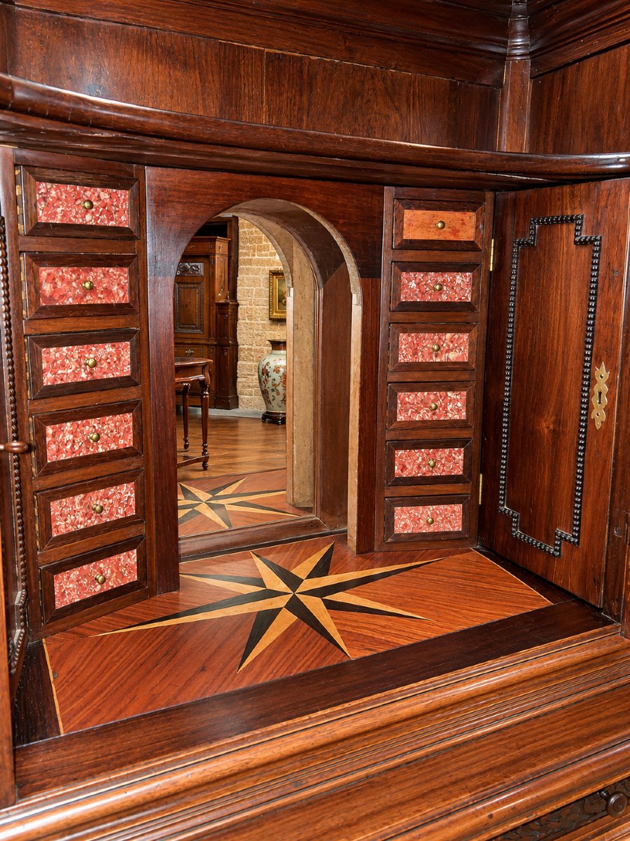 Important cabinet d’apparat en noyer sculpté – Style Renaissance – XIXe siècle -photo-2