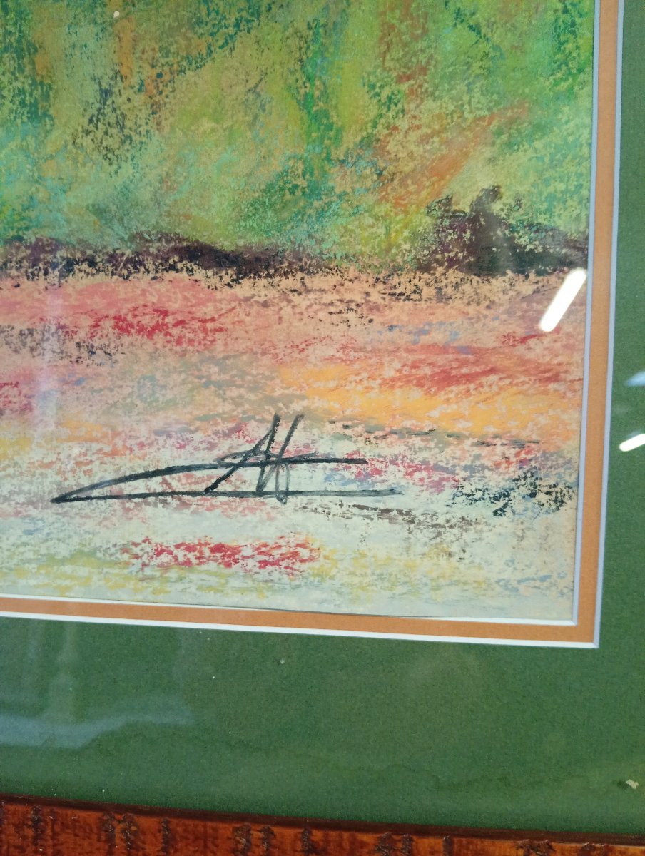 Rooster – Mixed Media / Pastel – Signed – Wooden Frame -photo-3