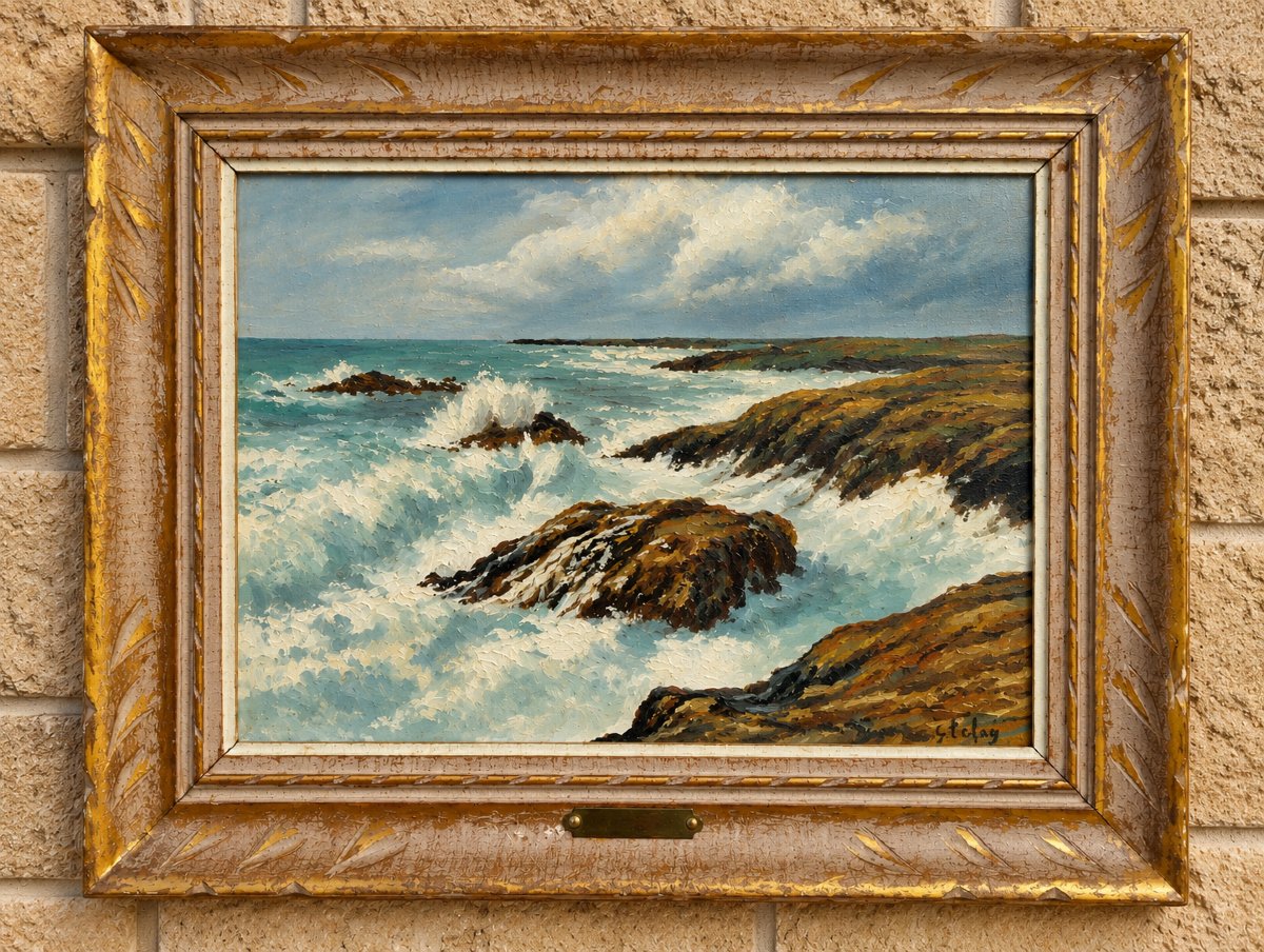 Paul-Henry Lafon – Côte rocheuse à Quiberon – Huile sur panneau 