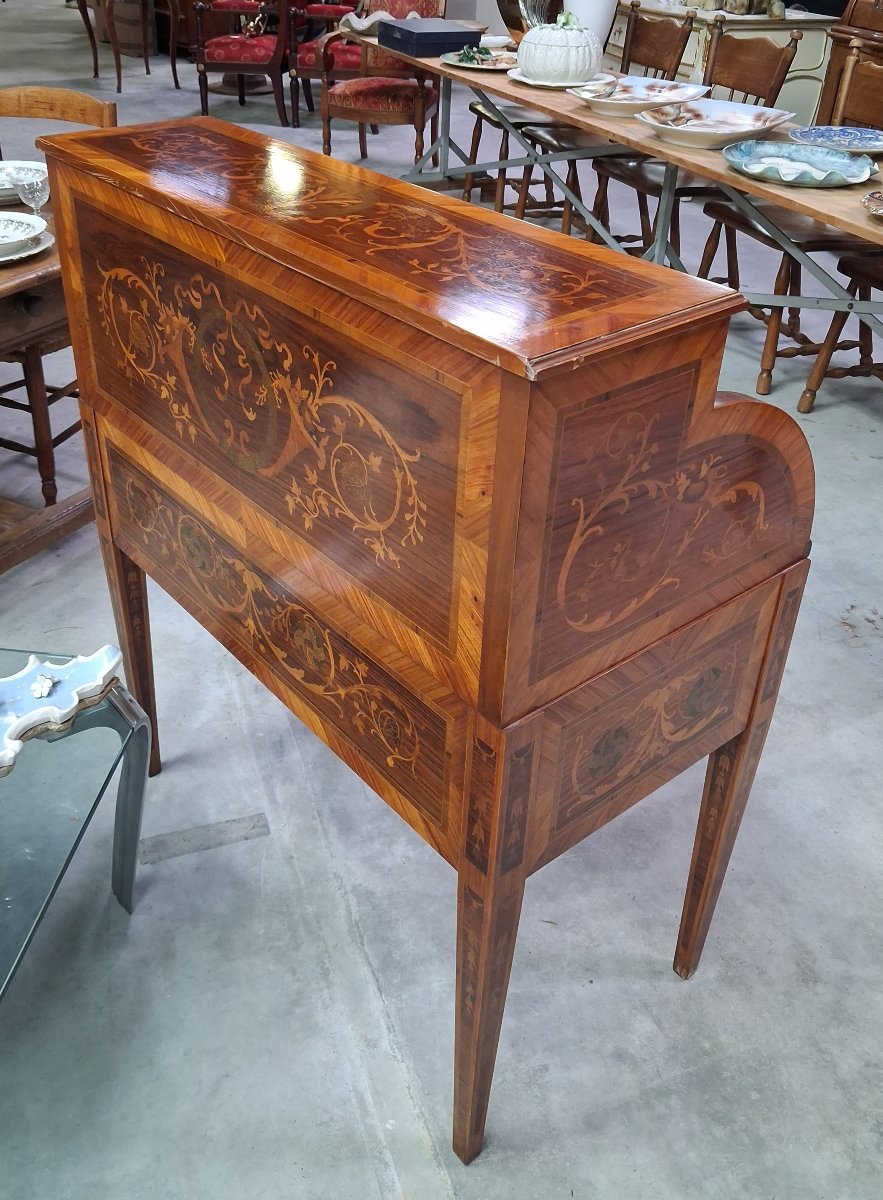 Cylinder-shaped Desk With Inlay On All Sides—louis XVI Style—floral Design -photo-2