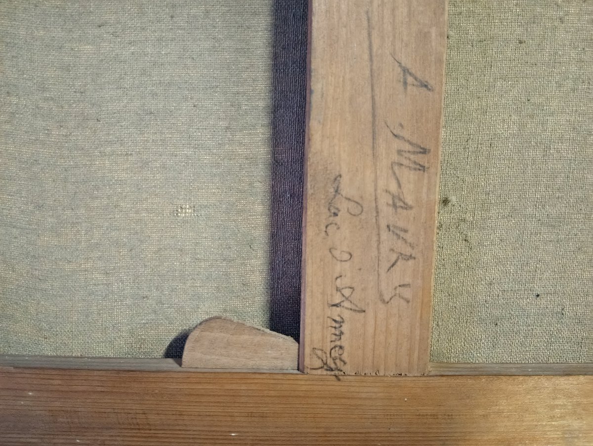 Paysage lacustre – Huile sur toile signée A.M. – École Française, début du XXe siècle  -photo-7