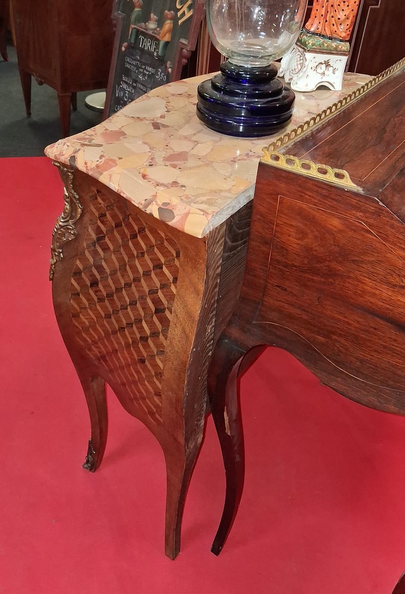 Curved Louis XV-style Ladies' Chest Of Drawers With Marquetry – Marble Top -photo-1