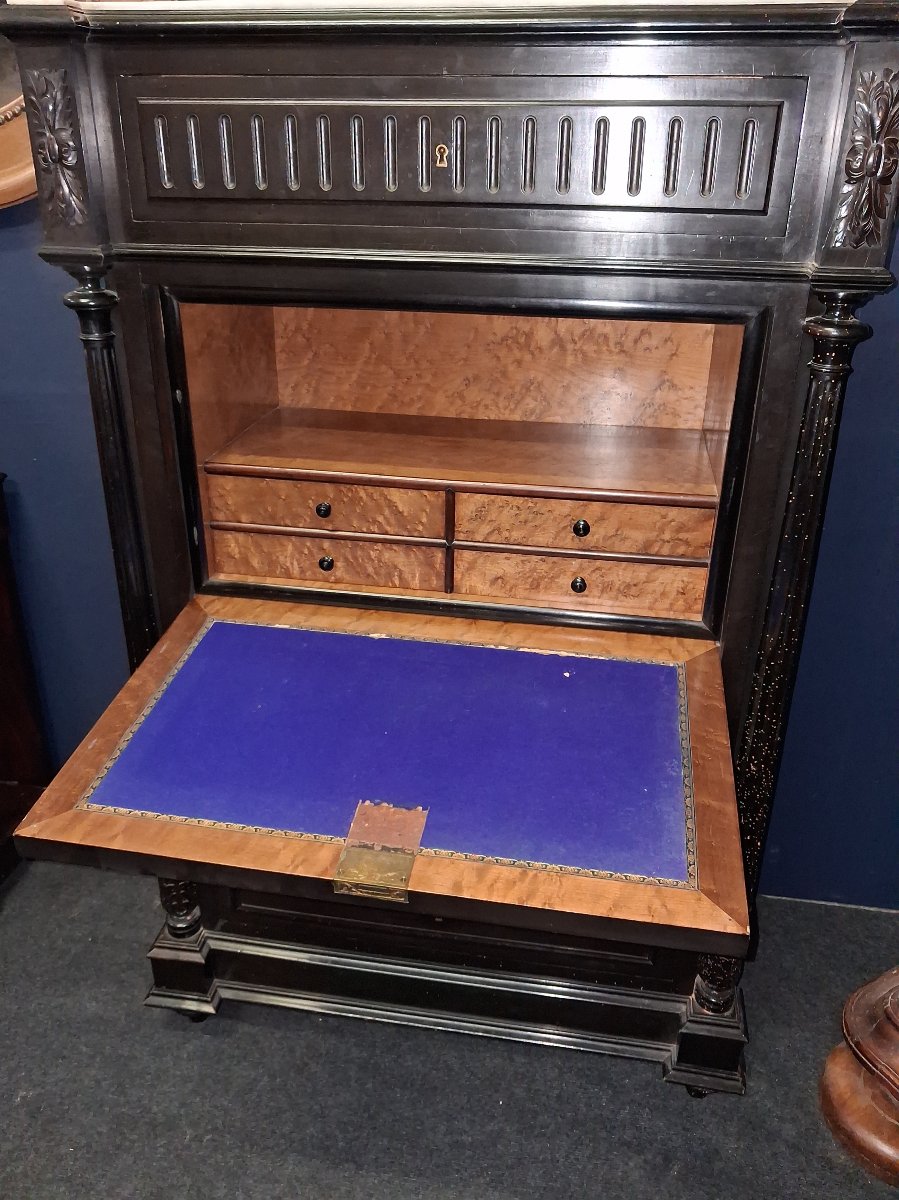 Napoleon III-style Drop-leaf Desk In Blackened Wood With Burl – 19th Century -photo-3