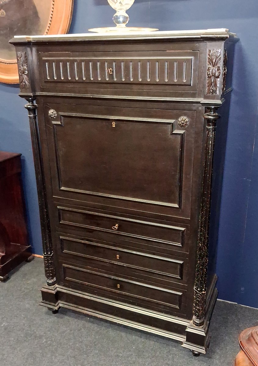 Napoleon III-style Drop-leaf Desk In Blackened Wood With Burl – 19th Century -photo-2