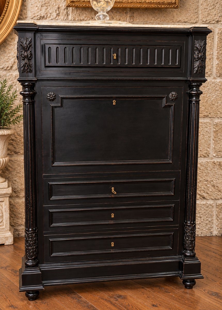 Napoleon III-style Drop-leaf Desk In Blackened Wood With Burl – 19th Century 