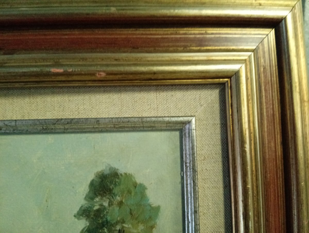E. B. Hartwig – Paysage de parc en automne – Huile sur panneau – XXe siècle -photo-5