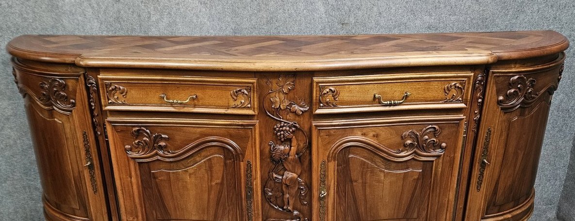 Large Carved Walnut Sideboard / Credenza—with Putto Decoration—20th Century -photo-3