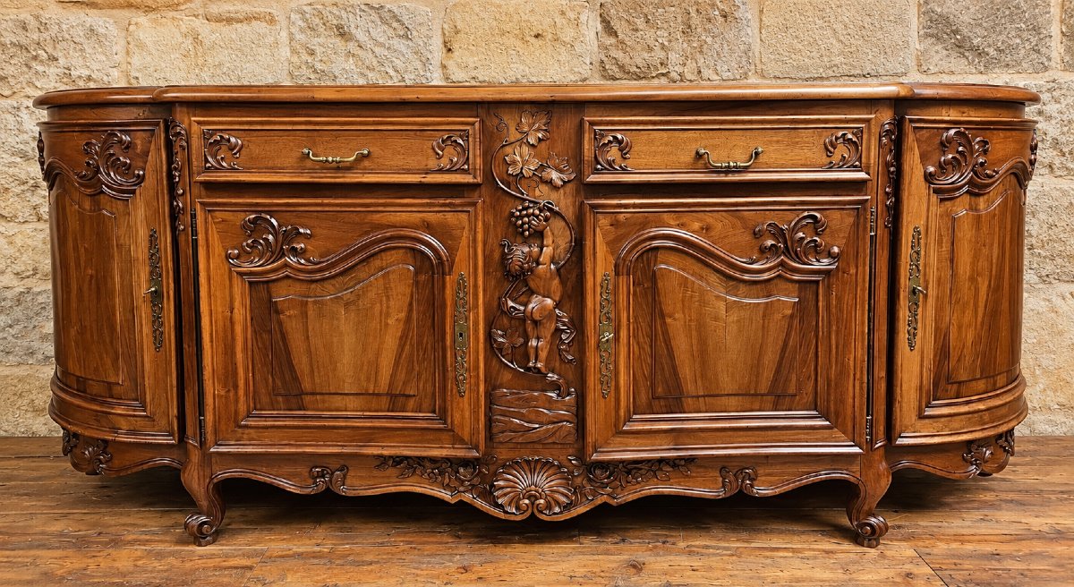 Large Carved Walnut Sideboard / Credenza—with Putto Decoration—20th Century 