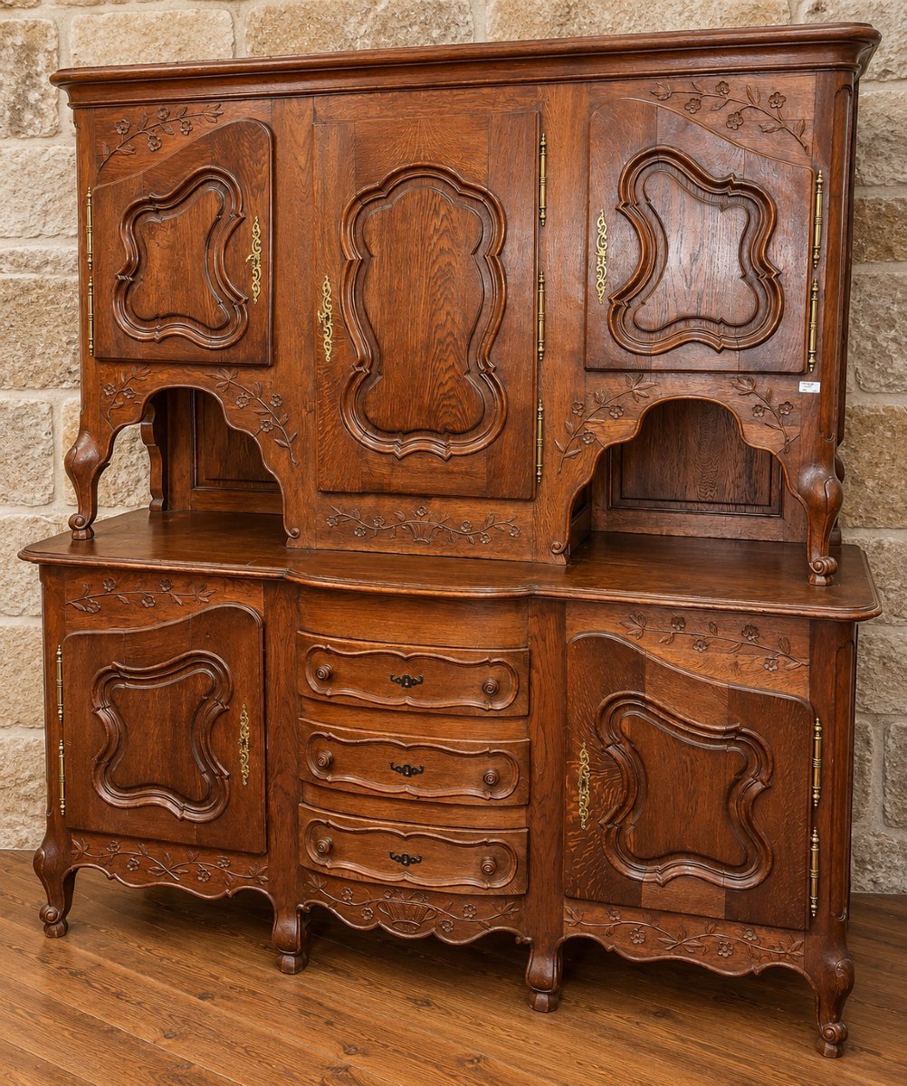 Buffet deux-corps en chêne sculpté – façade a ressaut - Travail régional – début XXe siècle 
