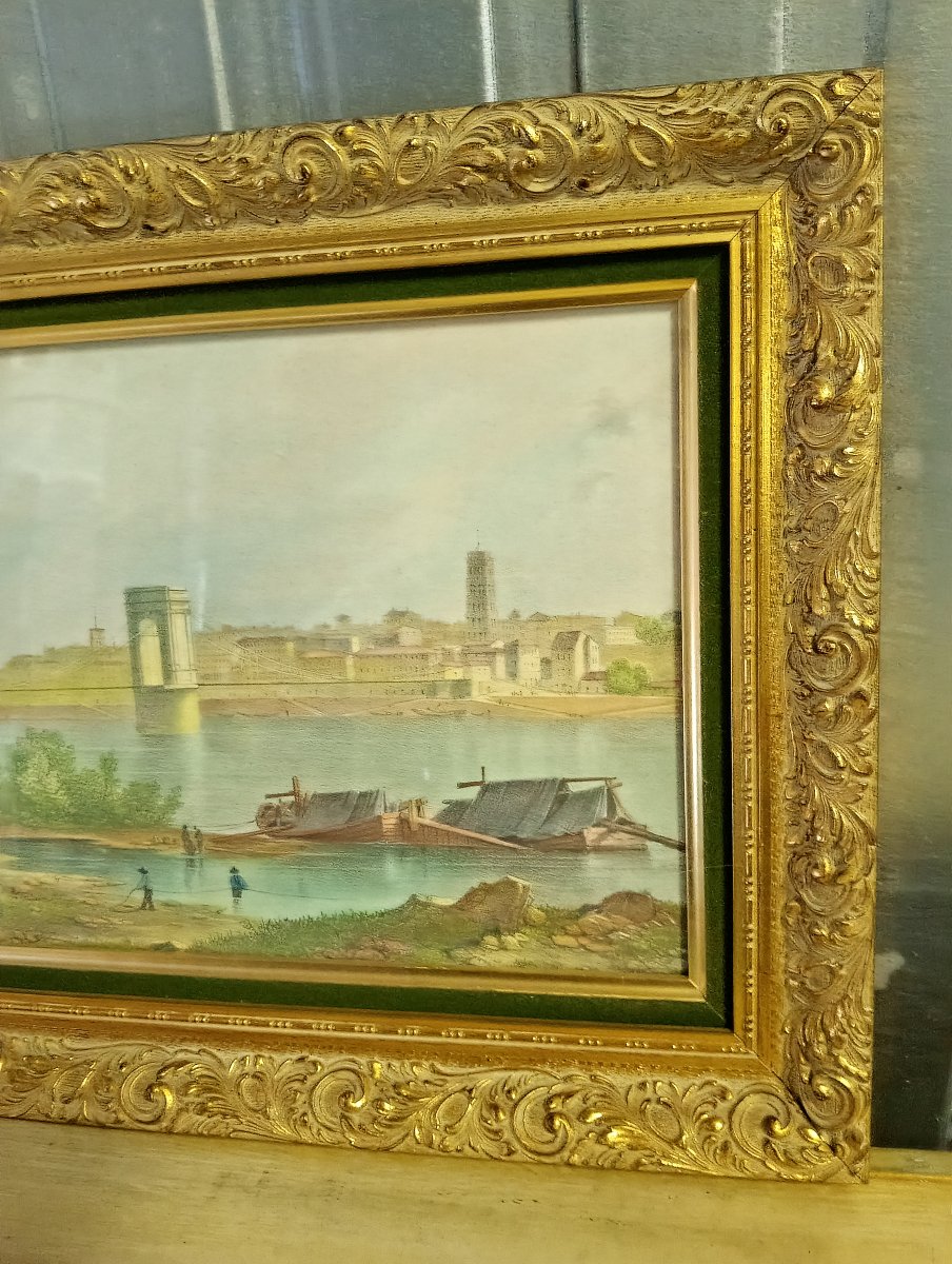View Of Valence And The Rhône River – Color-enhanced Lithograph – 19th Century -photo-1