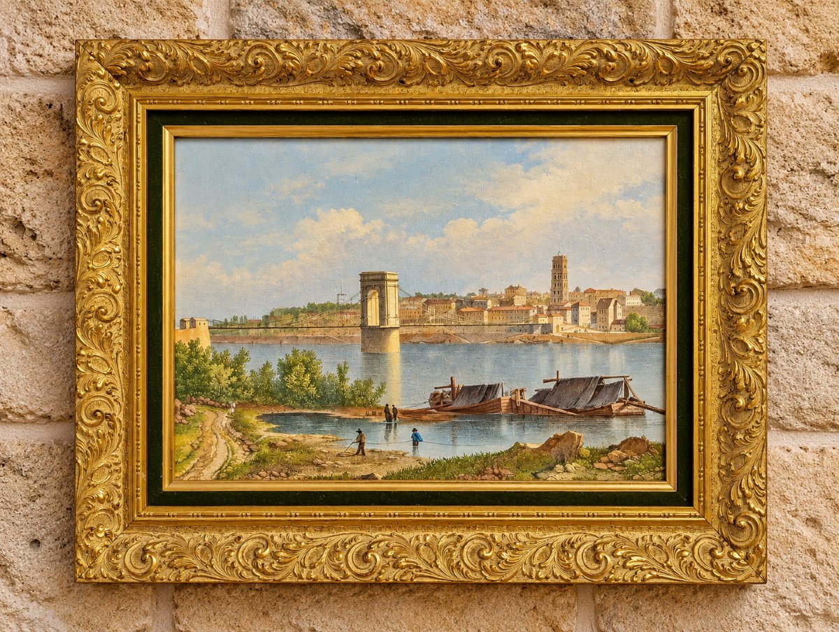 View Of Valence And The Rhône River – Color-enhanced Lithograph – 19th Century 