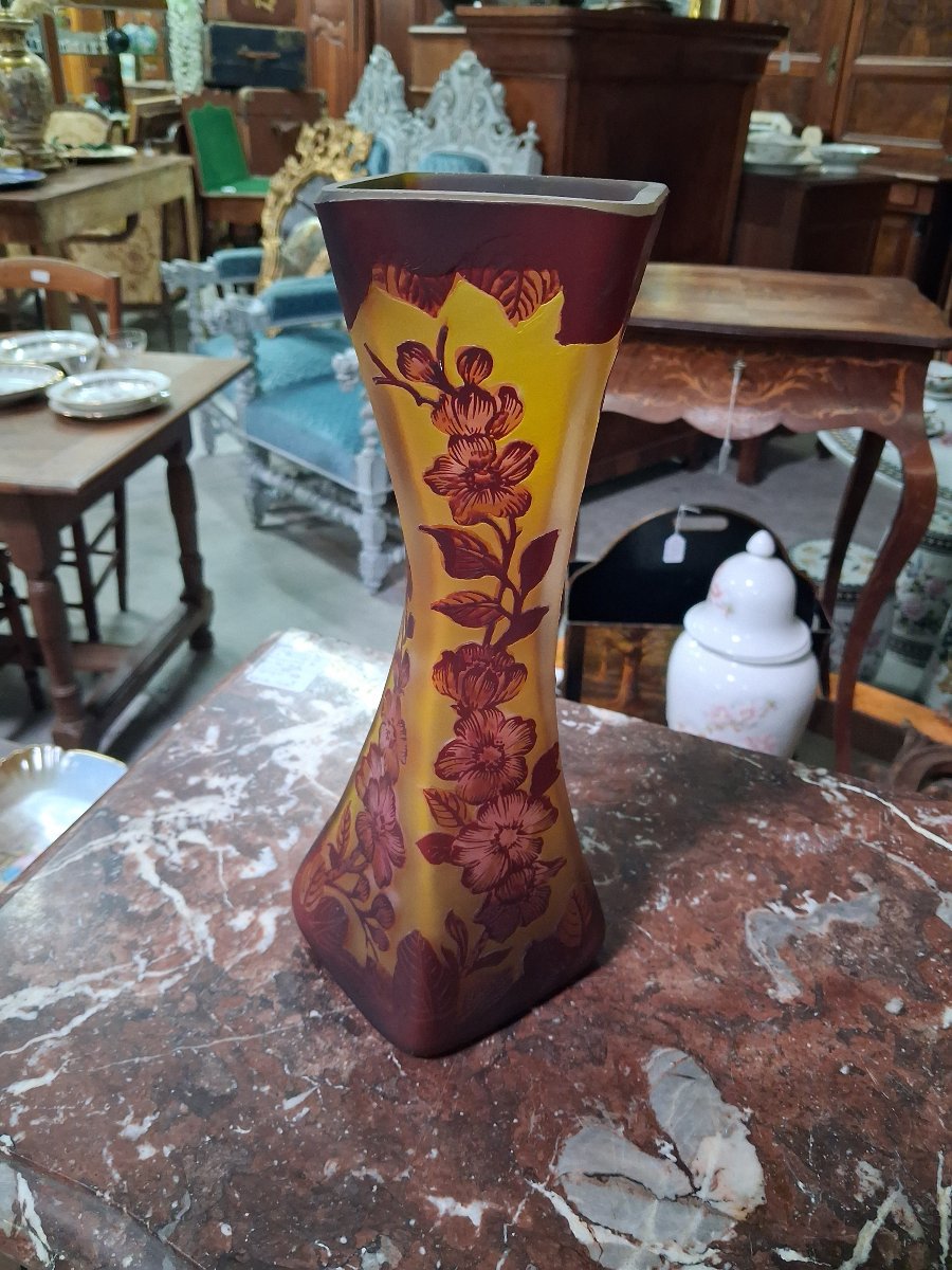 Grand Vase en Pâte de Verre – Style Art Nouveau – Décor Floral – Seconde Moitié du XXe Siècle -photo-3